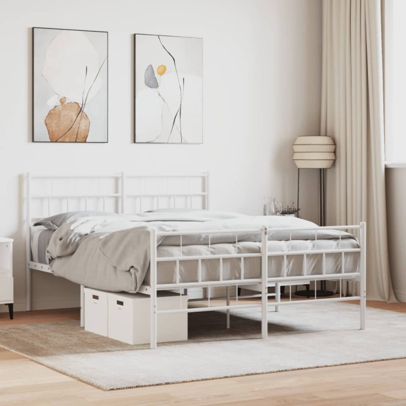 vidaXL Estructura cama metal con cabecero y estribo blanco 140x200 cm vidaXL Estructura cama metal con cabecero y estribo blanco 140x200 cm