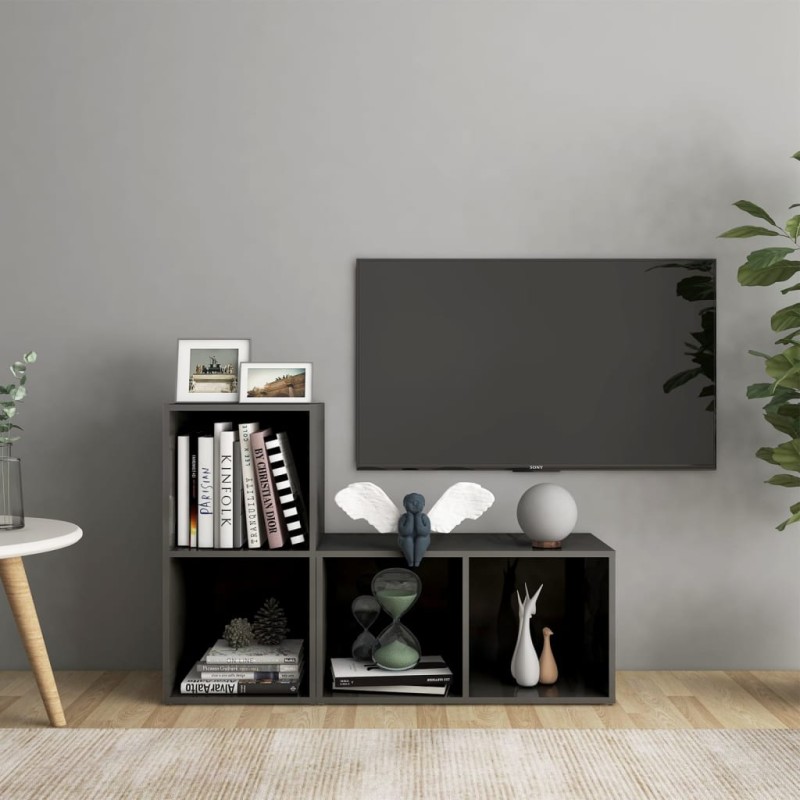 vidaXL Muebles de salón 2 piezas madera de ingeniería gris brillo