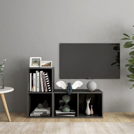 vidaXL Muebles de salón 2 piezas madera de ingeniería gris brillo