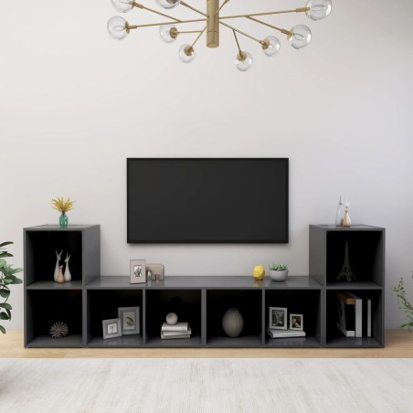 vidaXL Muebles de salón 4 pzas madera ingeniería gris 72x35x36,5 cm