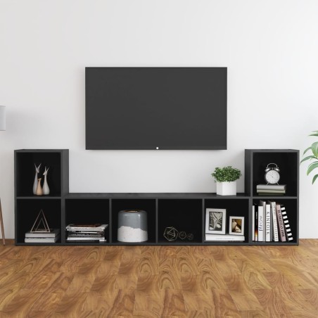 vidaXL Muebles de salón 3 piezas madera de ingeniería gris brillo