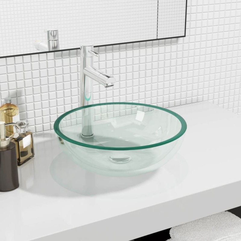 vidaXL Lavabo de vidrio templado transparente 35x12 cm vidaXL Lavabo de vidrio templado transparente 35x12 cm