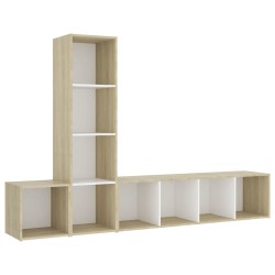vidaXL Muebles de salón 3 pzas madera ingeniería blanco y roble Sonoma