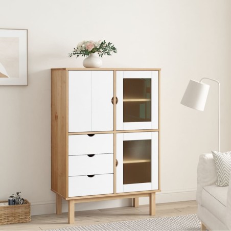 vidaXL Aparador OTTA madera maciza pino marrón y blanco 85x43x125 cm
