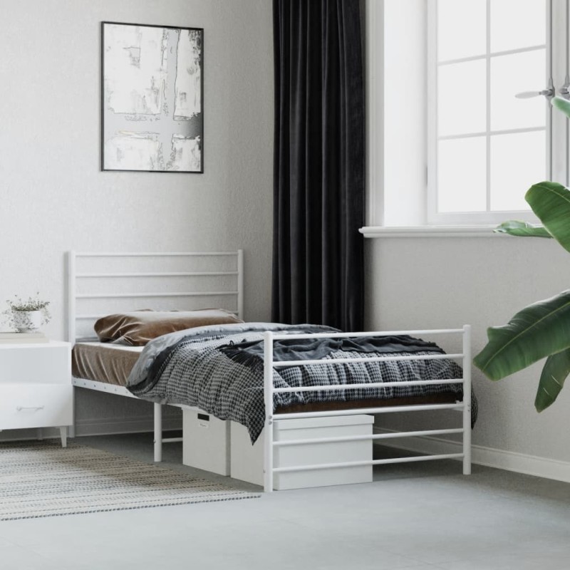 vidaXL Estructura cama metal con cabecero y pie cama blanca 80x200 cm vidaXL Estructura cama metal con cabecero y pie cama blanca 80x200 cm