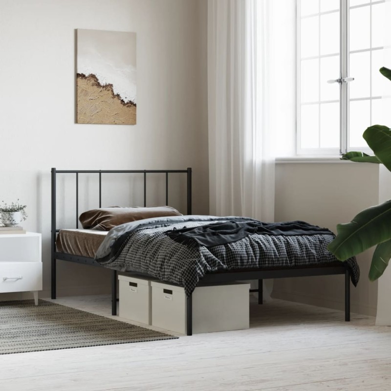 vidaXL Estructura de cama con cabecero metal negro 80x200 cm