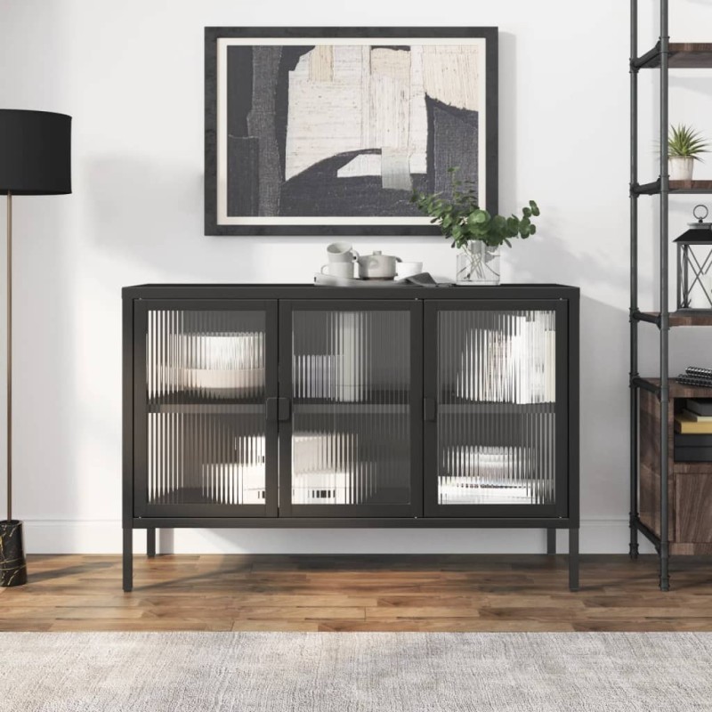 vidaXL Aparador de vidrio y acero negro 105x35x70 cm vidaXL Aparador de vidrio y acero negro 105x35x70 cm