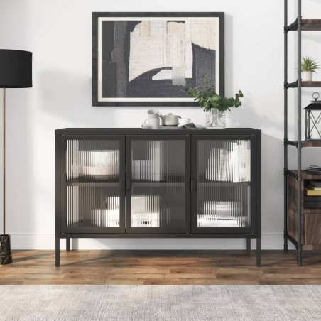vidaXL Aparador de vidrio y acero negro 105x35x70 cm