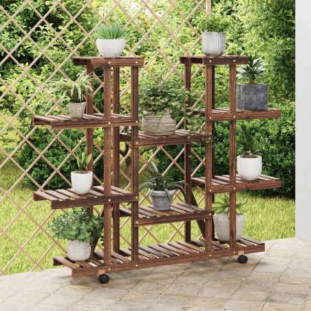 vidaXL Soporte de flores con ruedas madera maciza abeto 110x25x115 cm