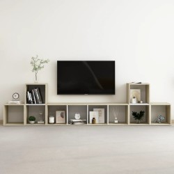 vidaXL Muebles de salón 5 pzas madera ingeniería blanco y roble Sonoma