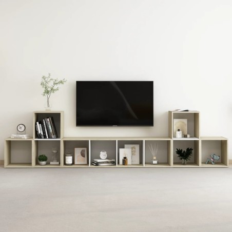 vidaXL Muebles de salón 5 pzas madera ingeniería blanco y roble Sonoma