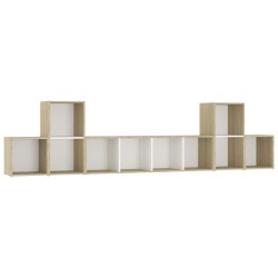 vidaXL Muebles de salón 5 pzas madera ingeniería blanco y roble Sonoma