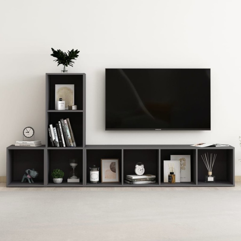 vidaXL Muebles de salón 3 piezas madera de ingeniería gris vidaXL Muebles de salón 3 piezas madera de ingeniería gris