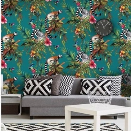 DUTCH WALLCOVERINGS Papel de pared diseño lemur verde 12402