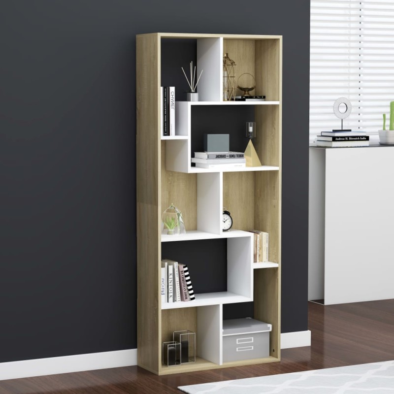 vidaXL Estantería de madera contrachapada blanco y roble 67x24x161 cm vidaXL Estantería de madera contrachapada blanco y roble 67x24x161 cm