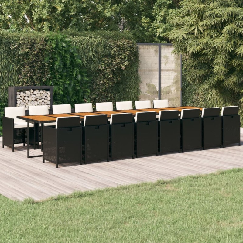 vidaXL Set de muebles jardín 17 pzas con cojines ratán sintético negro vidaXL Set de muebles jardín 17 pzas con cojines ratán sintético negro
