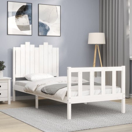 vidaXL Estructura de cama con cabecero madera maciza blanco 90x200 cm
