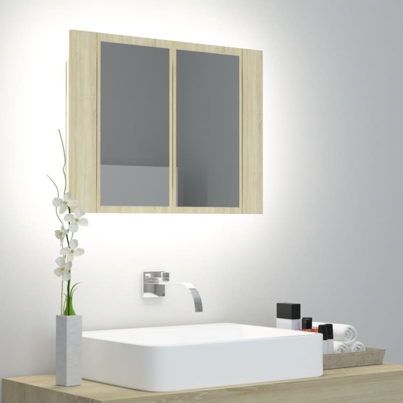 vidaXL Armario espejo de baño LED acrílico roble Sonoma 60x12x45 cm vidaXL Armario espejo de baño LED acrílico roble Sonoma 60x12x45 cm