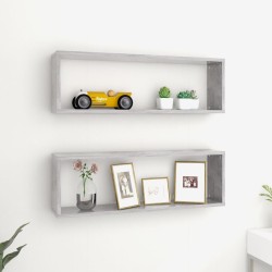 vidaXL Estante de pared 2 uds contrachapado gris hormigón 80x15x26,5cm