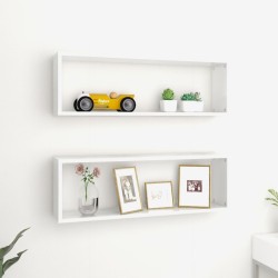 vidaXL Estante de pared 2 uds contrachapado blanco brillo 80x15x26,5cm