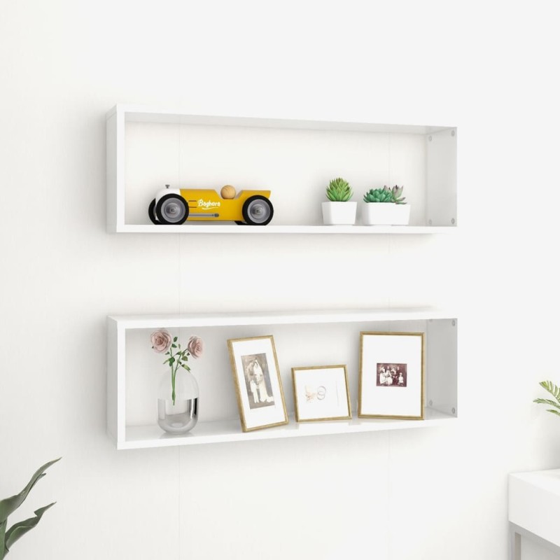 vidaXL Estante de pared 2 uds contrachapado blanco brillo 80x15x26,5cm vidaXL Estante de pared 2 uds contrachapado blanco brillo 80x15x26,5cm