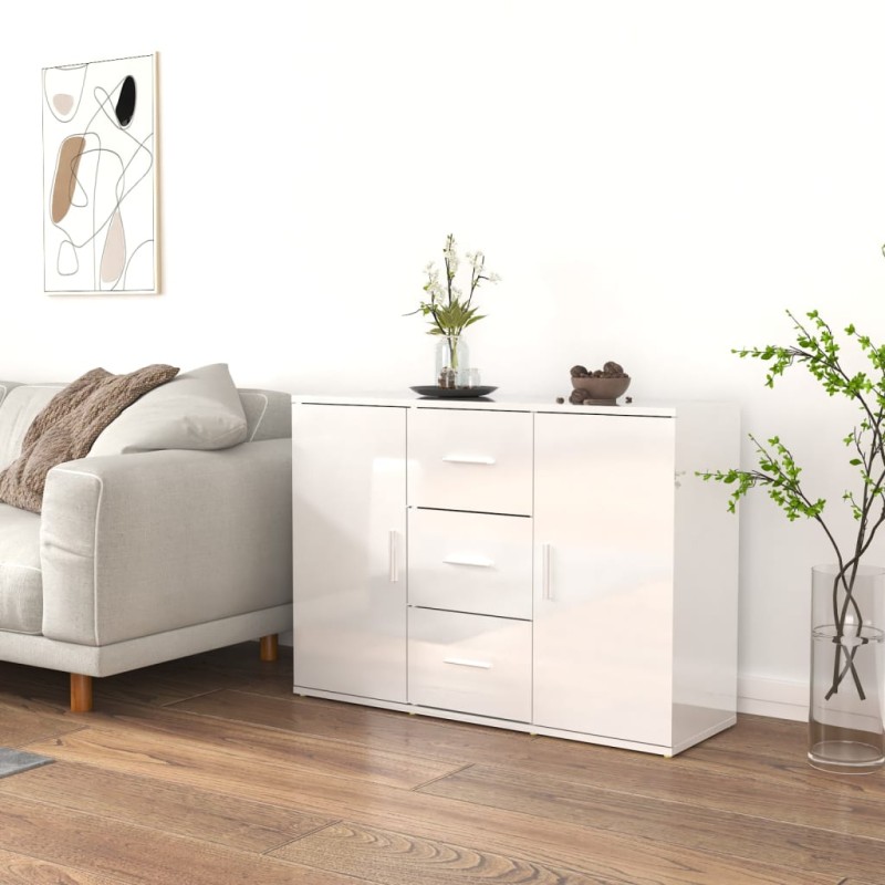 vidaXL Aparador de madera contrachapada blanco brillante 91x29,5x65 cm vidaXL Aparador de madera contrachapada blanco brillante 91x29,5x65 cm