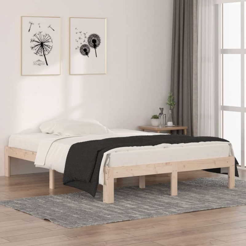 vidaXL Estructura de cama de matrimonio madera maciza 135x190 cm vidaXL Estructura de cama de matrimonio madera maciza 135x190 cm