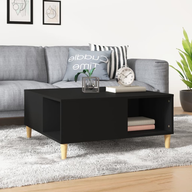 vidaXL Mesa de centro madera contrachapada negro 80x80x36,5 cm