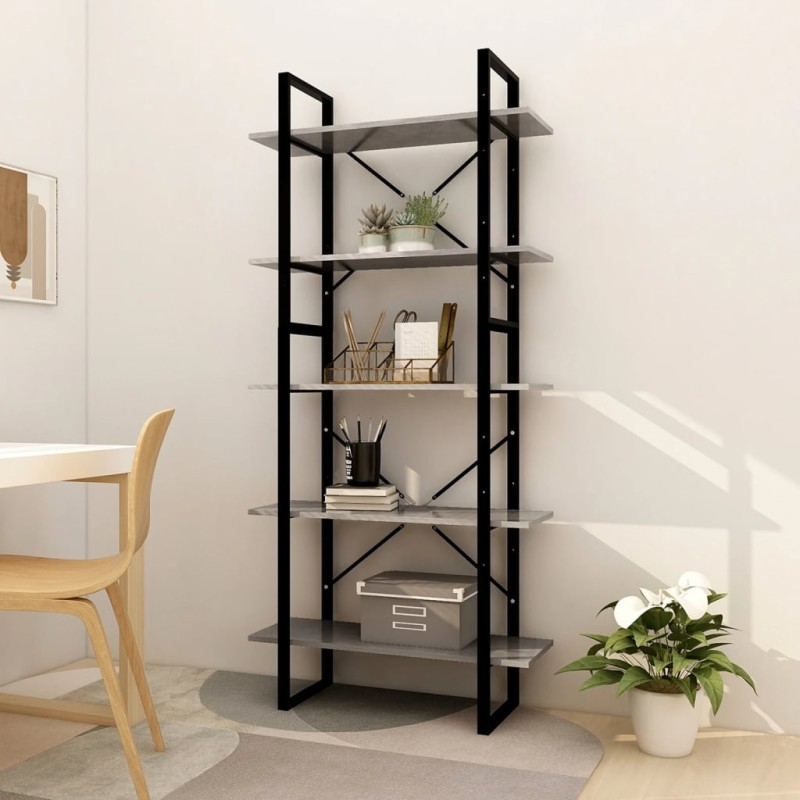 vidaXL Estantería 5 pisos madera ingeniería gris hormigón 80x30x175 cm vidaXL Estantería 5 pisos madera ingeniería gris hormigón 80x30x175 cm