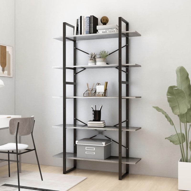 vidaXL Estantería 5 pisos madera ingeniería gris hormigón 100x30x175cm vidaXL Estantería 5 pisos madera ingeniería gris hormigón 100x30x175cm