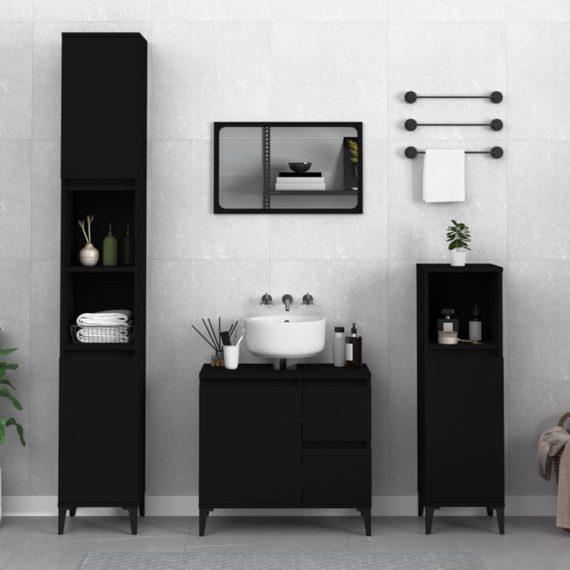vidaXL Armario de baño madera contrachapada negro 30x30x190 cm vidaXL Armario de baño madera contrachapada negro 30x30x190 cm