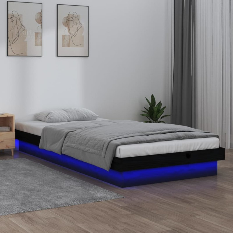 vidaXL Estructura de cama con LED madera maciza negra 90x200 cm vidaXL Estructura de cama con LED madera maciza negra 90x200 cm
