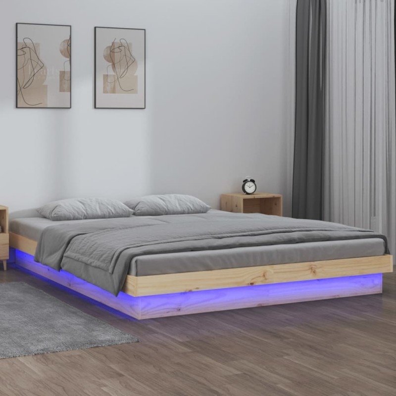 vidaXL Estructura de cama con LED de madera maciza 160x200 cm vidaXL Estructura de cama con LED de madera maciza 160x200 cm