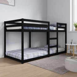 vidaXL Litera de madera maciza de pino negro 90x200 cm