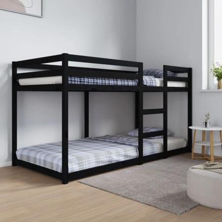 vidaXL Litera de madera maciza de pino negro 90x200 cm