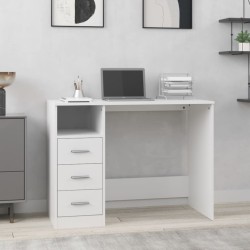 vidaXL Escritorio cajones madera contrachapada blanco 102x50x76 cm