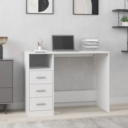 vidaXL Escritorio cajones madera contrachapada blanco 102x50x76 cm