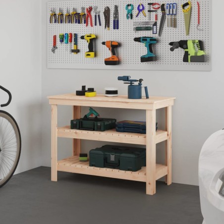 vidaXL Banco de trabajo de madera maciza de pino 110,5x50x80 cm