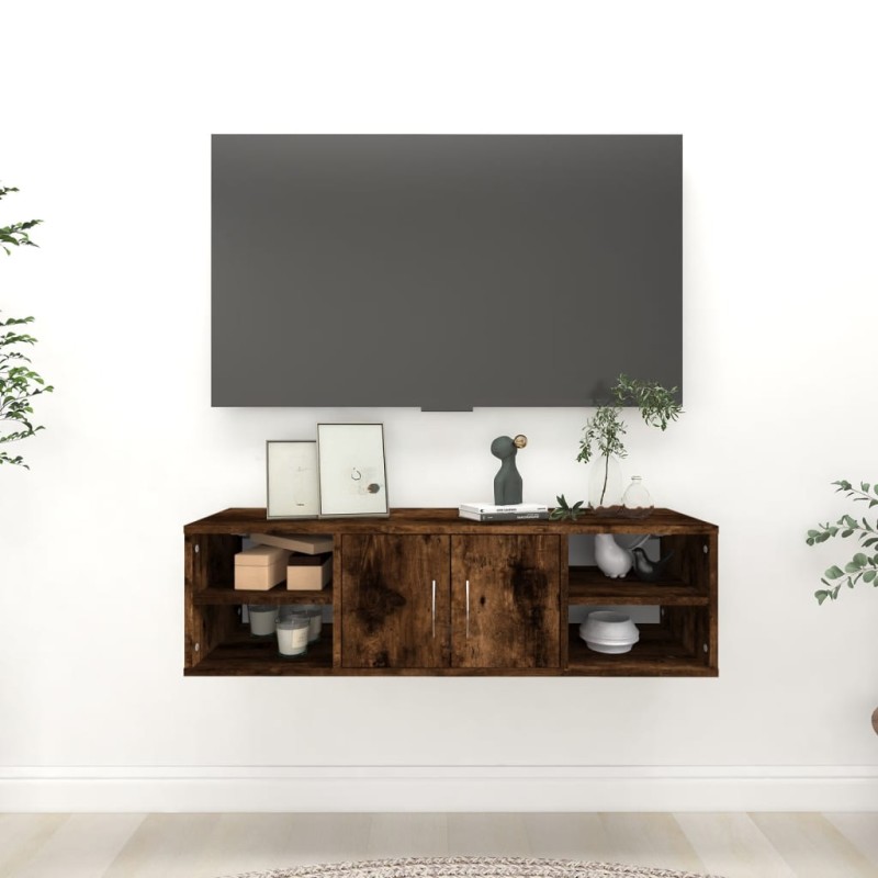 vidaXL Estantería pared madera contrachapada roble ahumado 102x30x29cm vidaXL Estantería pared madera contrachapada roble ahumado 102x30x29cm