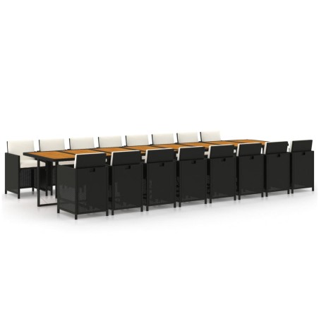 vidaXL Set de muebles jardín 17 pzas con cojines ratán sintético negro