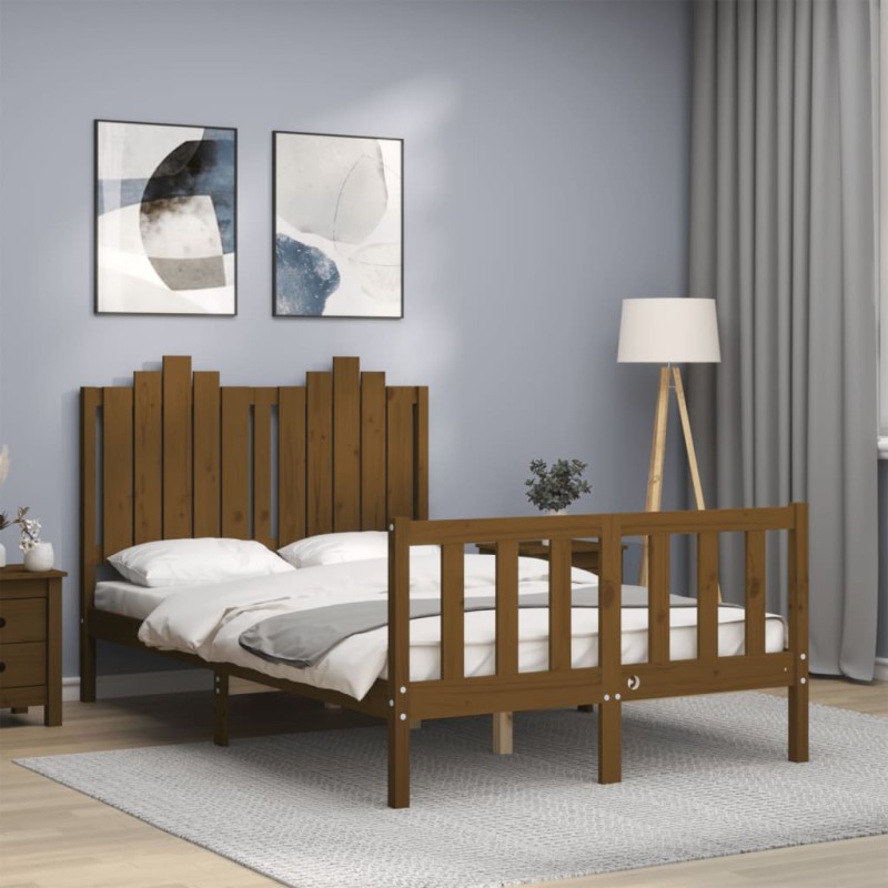 vidaXL Estructura cama y cabecero madera maciza marrón miel 120x200 cm