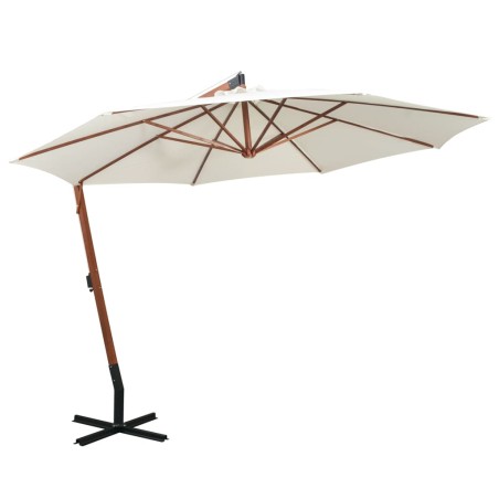 vidaXL Sombrilla colgante 350 cm con palo de madera blanca