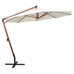 vidaXL Sombrilla colgante 350 cm con palo de madera blanca