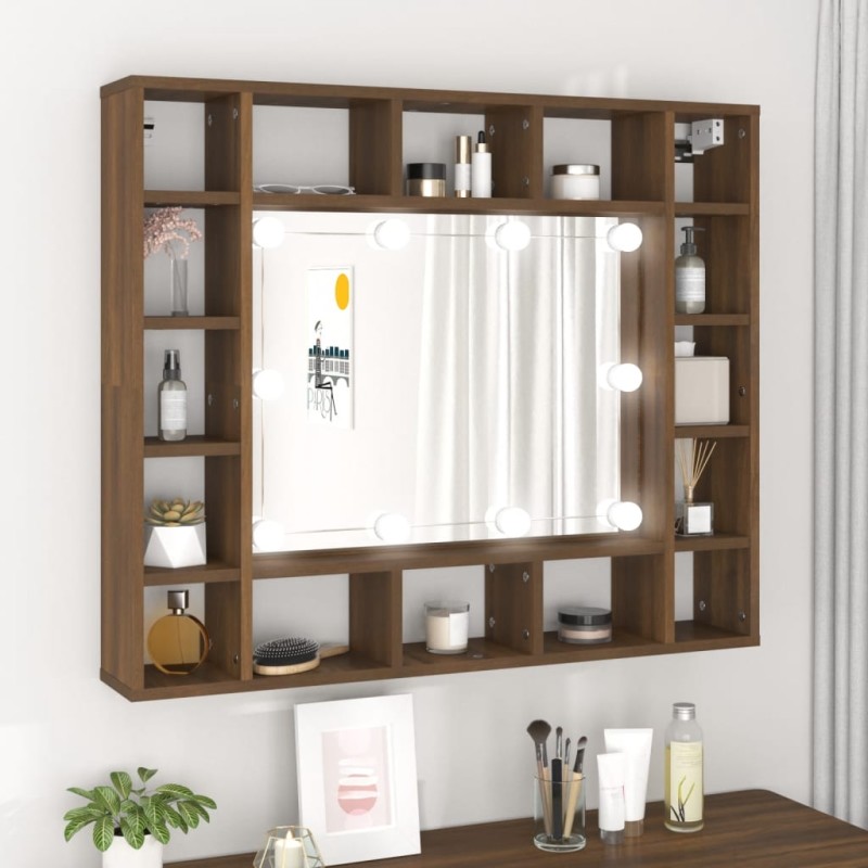 vidaXL Mueble con espejo y LED marrón roble 91x15x76,5 cm vidaXL Mueble con espejo y LED marrón roble 91x15x76,5 cm