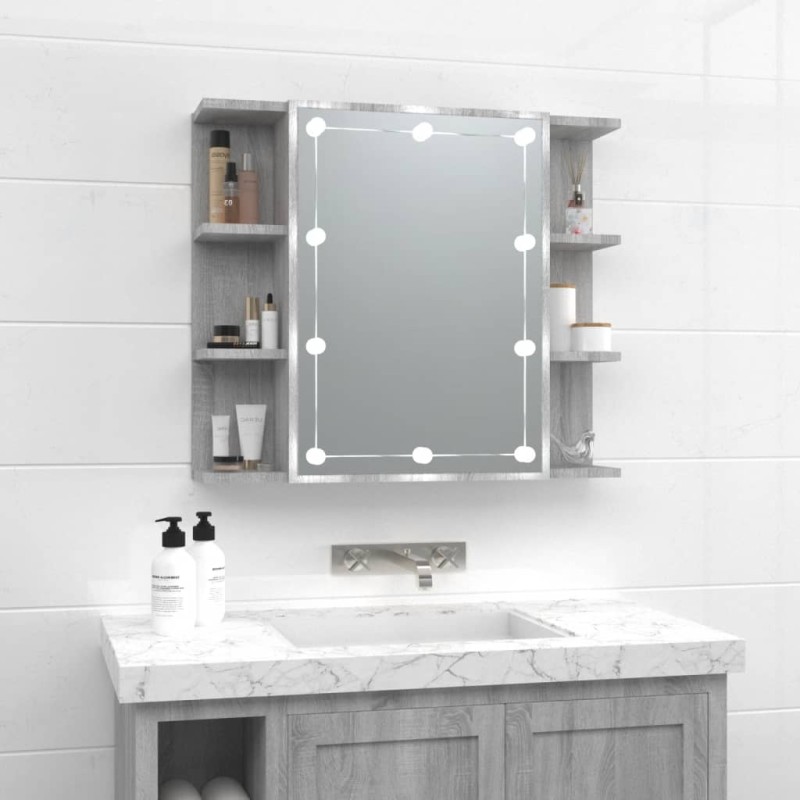 vidaXL Mueble con espejo y LED color gris Sonoma 70x16,5x60 cm vidaXL Mueble con espejo y LED color gris Sonoma 70x16,5x60 cm