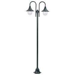vidaXL Farola de jardín con 2 luces aluminio verde oscuro E27 220 cm 