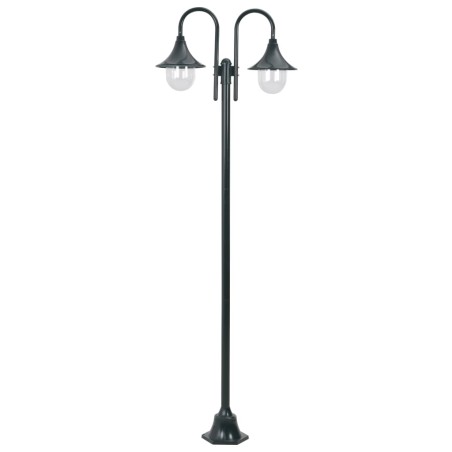 vidaXL Farola de jardín con 2 luces aluminio verde oscuro E27 220 cm 