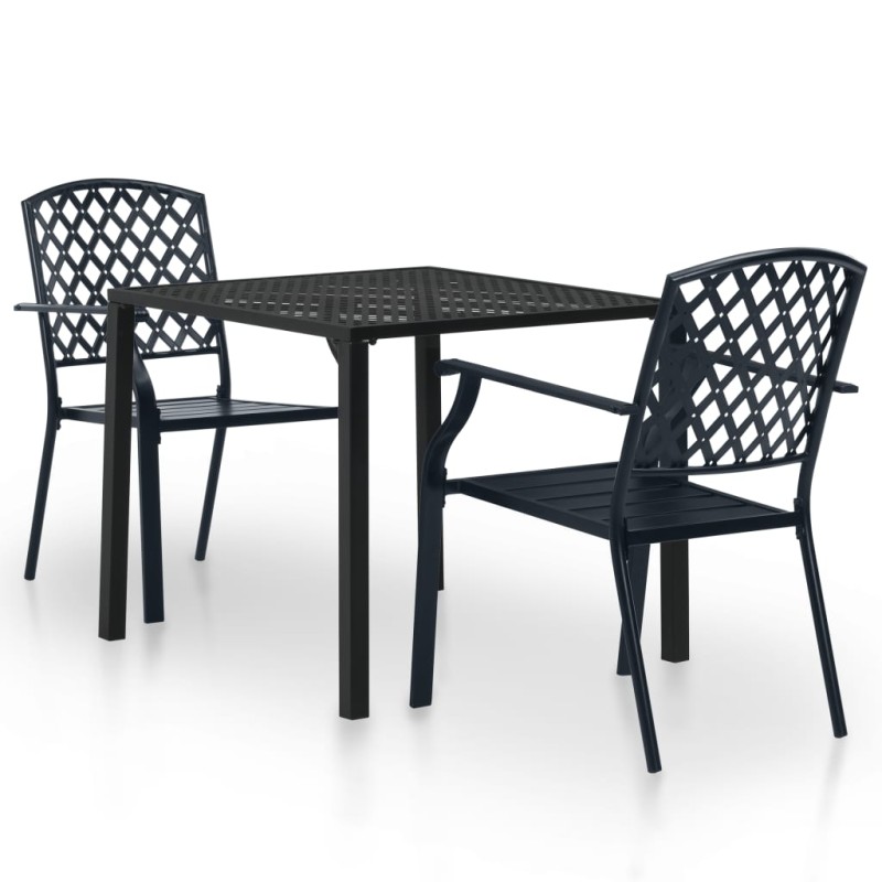 vidaXL Mesa y sillas bistró de jardín 3 piezas acero negro vidaXL Mesa y sillas bistró de jardín 3 piezas acero negro
