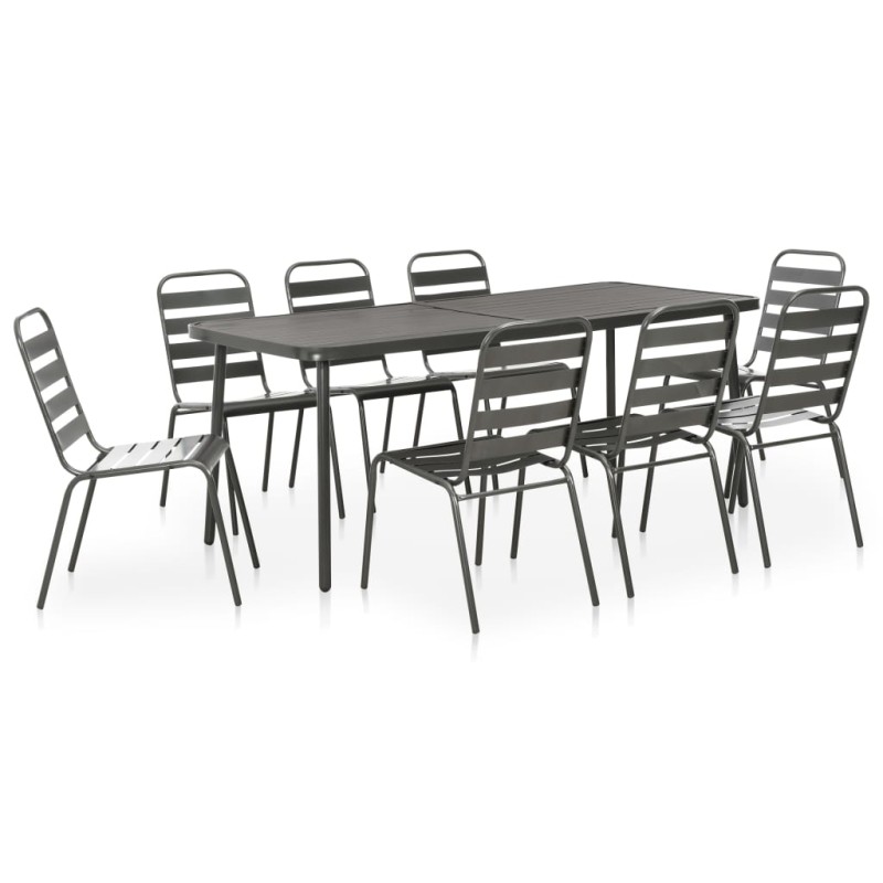 vidaXL Juego de comedor para jardín 9 piezas acero gris oscuro vidaXL Juego de comedor para jardín 9 piezas acero gris oscuro