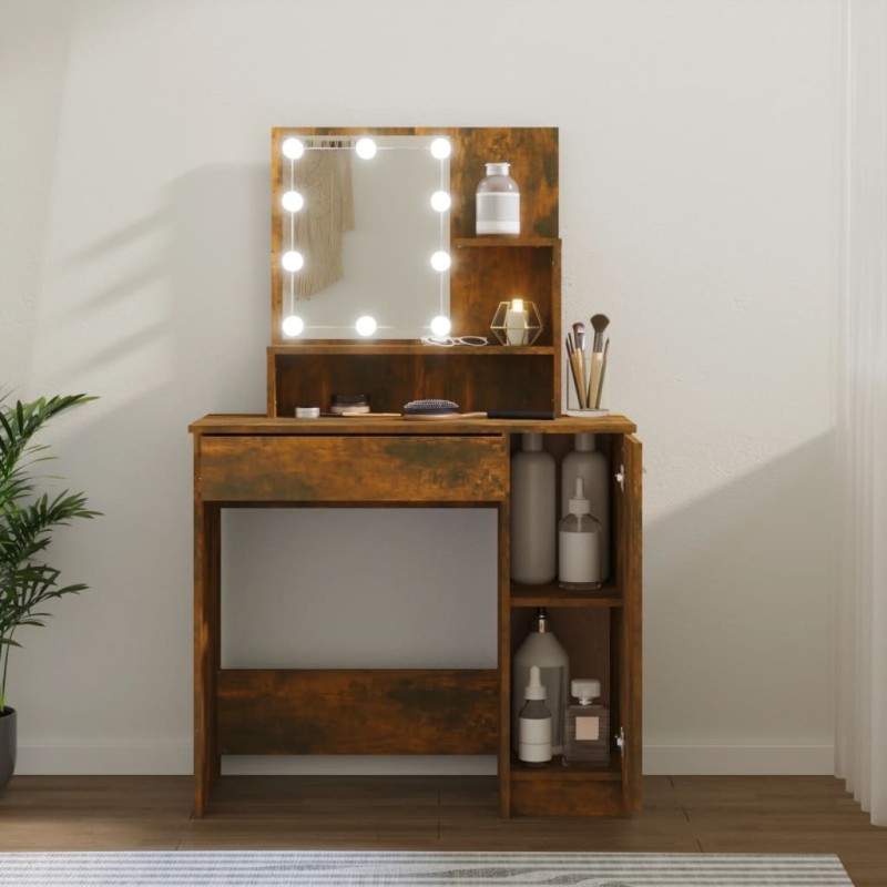 vidaXL Tocador con LED color roble ahumado 86,5x35x136 cm vidaXL Tocador con LED color roble ahumado 86,5x35x136 cm